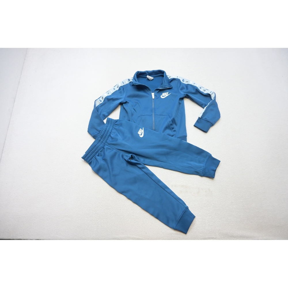 Nike Tracksuit Set Kids Size 5 Blue Full Zip Jacket Joggers Logo Tapered EUC